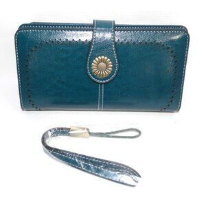 SENDEFN blue leather clutch style wallet wristlet 4 x 7.5 x 1.5" NEW, NO TAGS